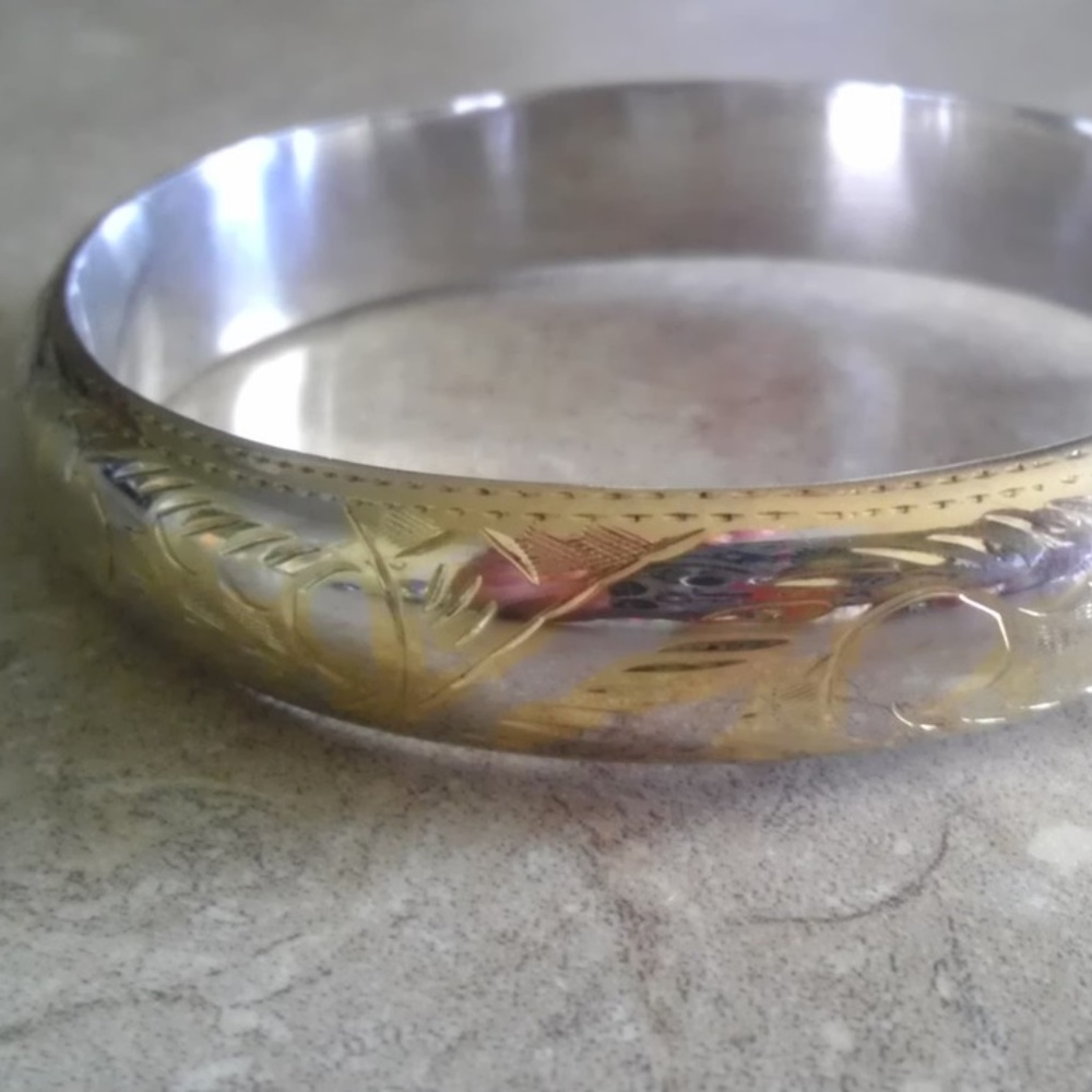Sterling Silver, Real Gold Overlay Bangle Bracelet